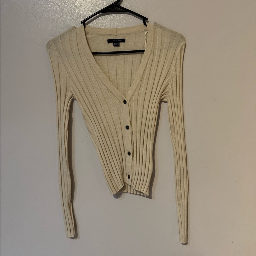 American Eagle Outfitters Cream Ribbed Cardigan